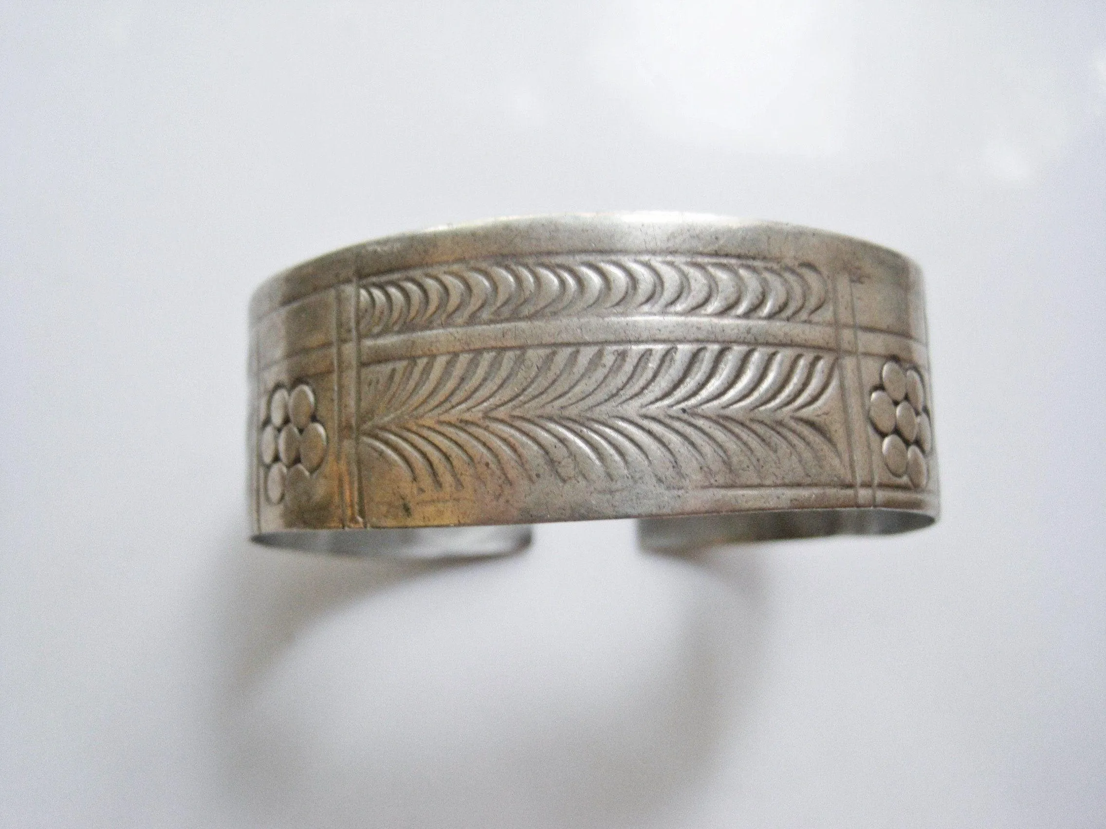 Vintage Berber Silver Cuff with Hand Etched Patterns