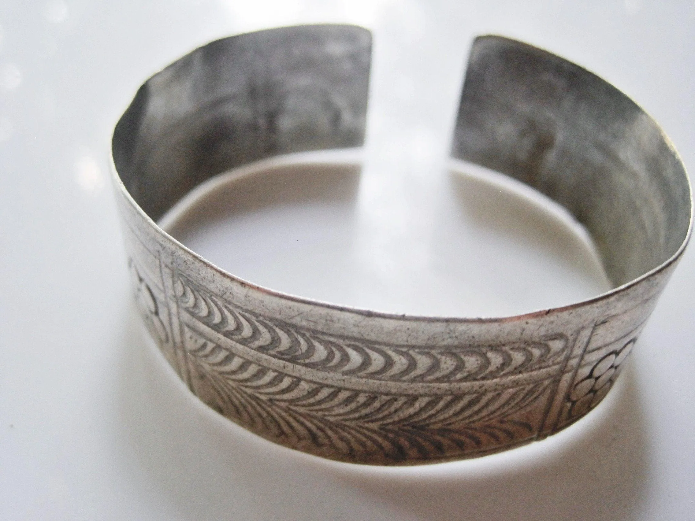 Vintage Berber Silver Cuff with Hand Etched Patterns