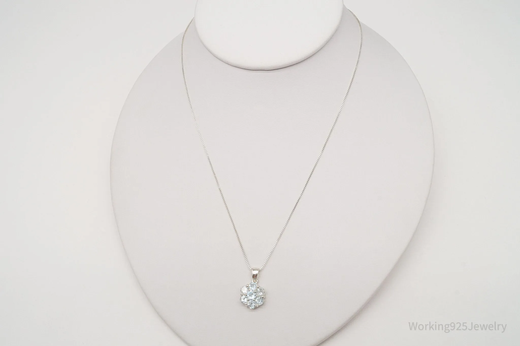 Vintage Blue Topaz Flower Sterling Silver Chain Necklace 18"