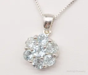 Vintage Blue Topaz Flower Sterling Silver Chain Necklace 18"