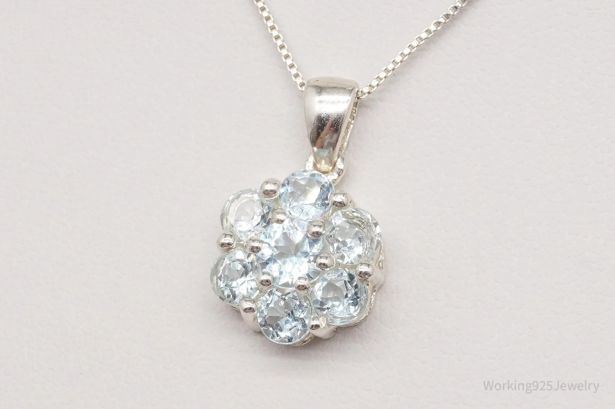 Vintage Blue Topaz Flower Sterling Silver Chain Necklace 18"