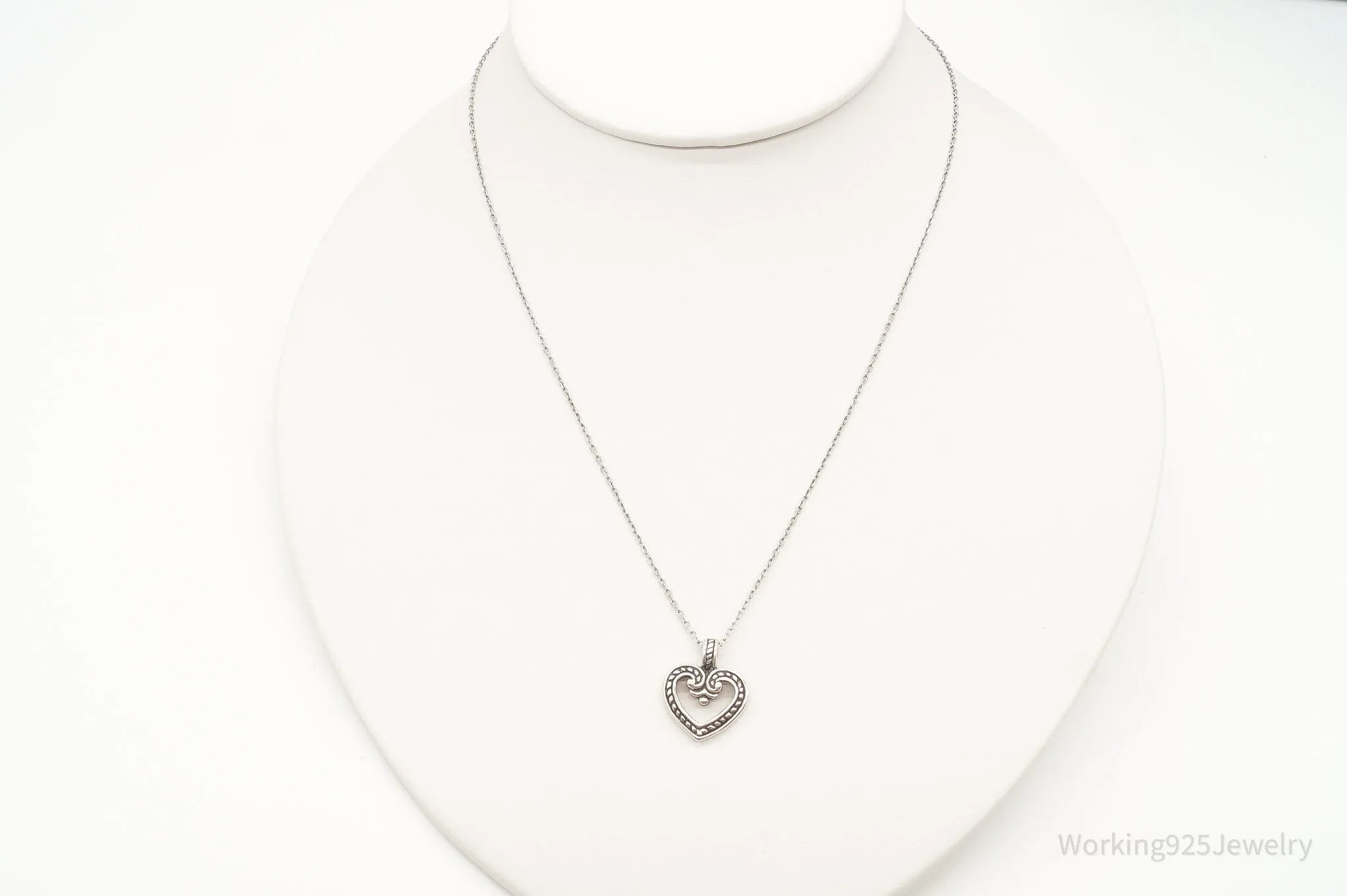 Vintage Designer ATI Art Deco Open Heart Sterling Silver Necklace