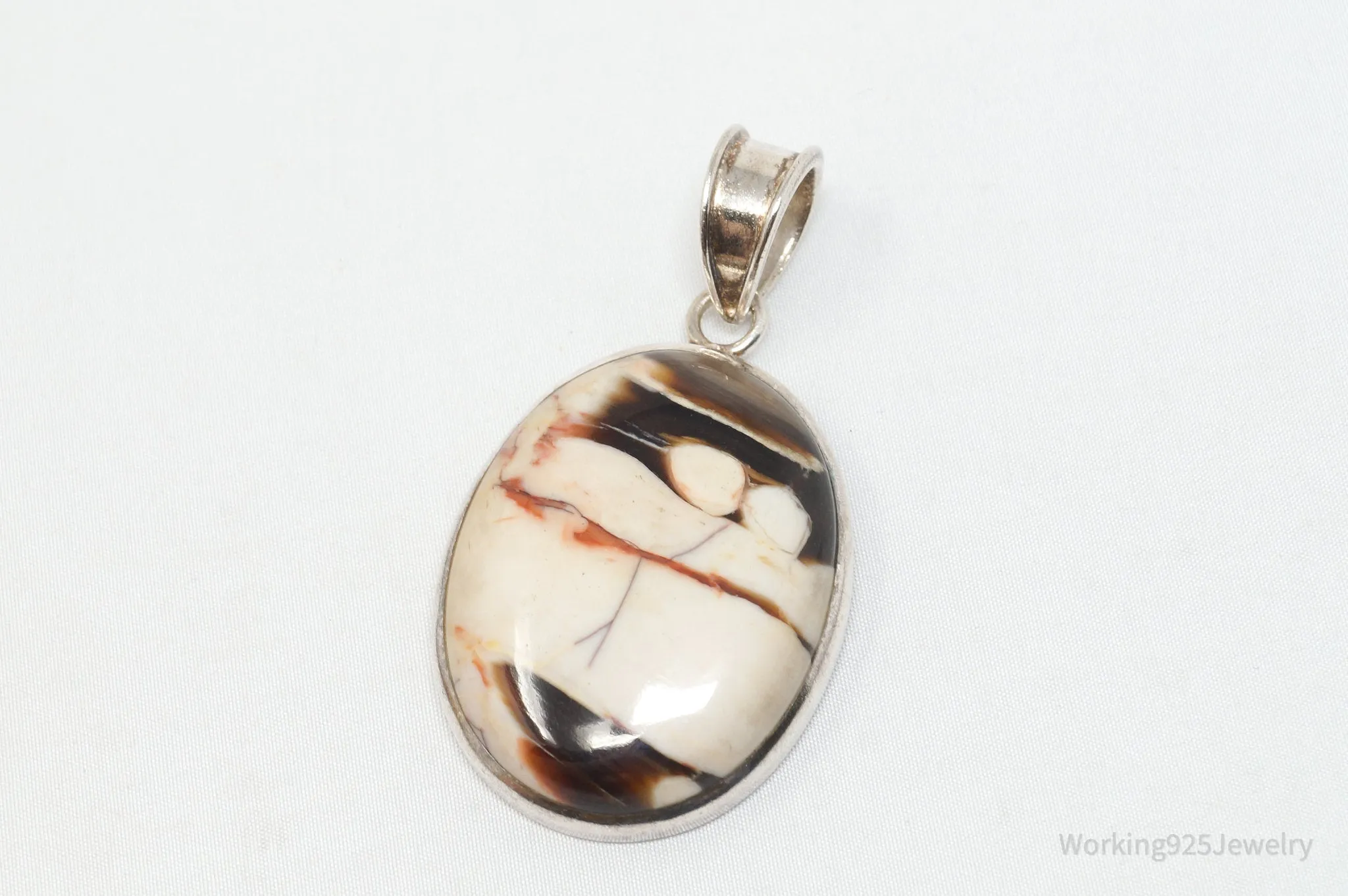Vintage Designer SAJEN Large Jasper Sterling Silver Necklace Pendant