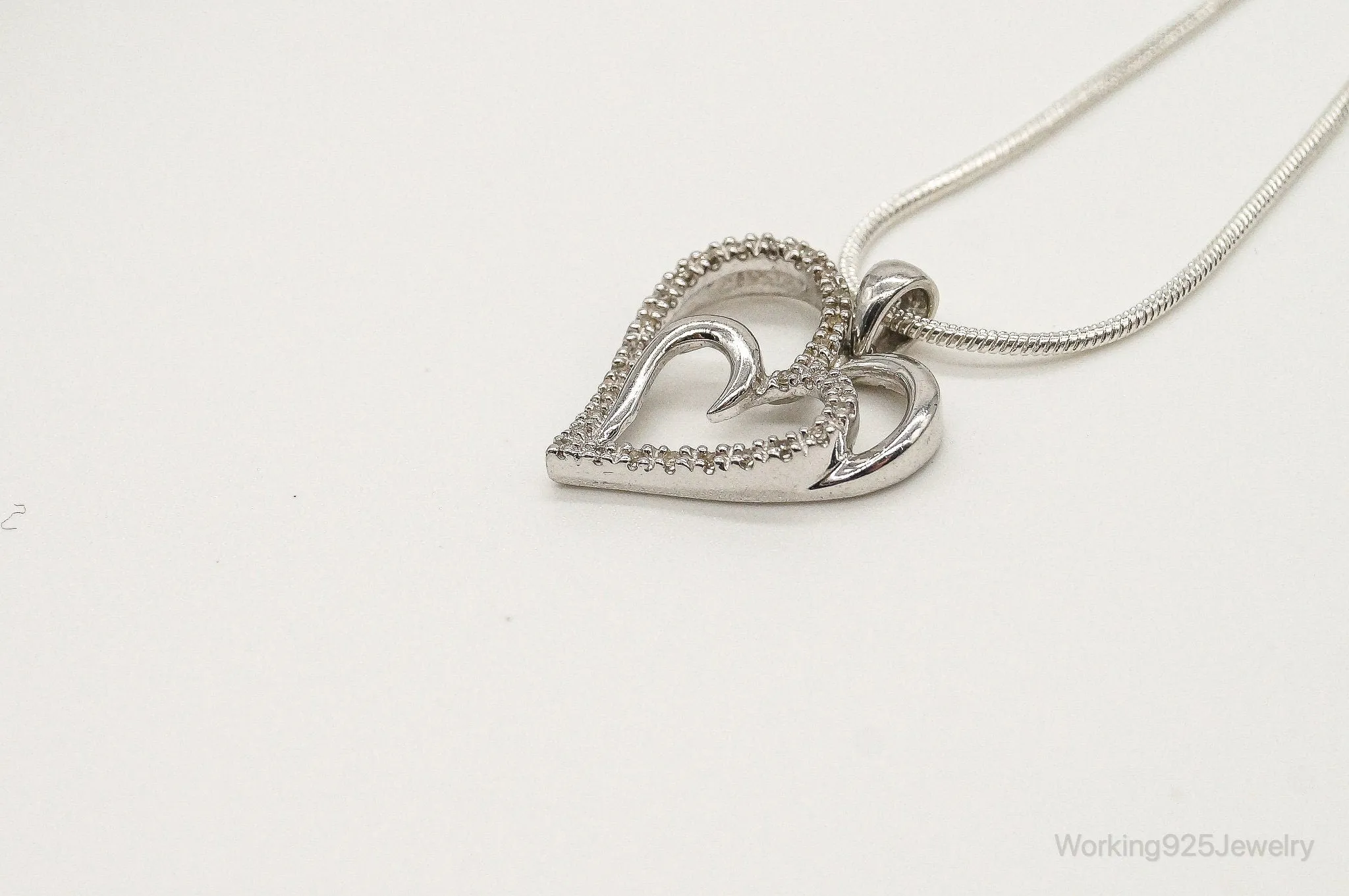 Vintage Designer SUN Diamond Heart Sterling Silver Necklace