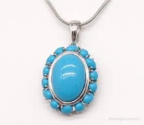 Vintage EA Blue Turquoise Flower Sterling Silver Necklace 20"