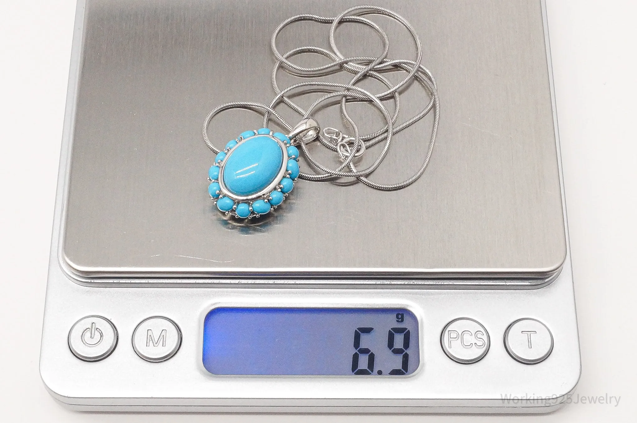 Vintage EA Blue Turquoise Flower Sterling Silver Necklace 20"