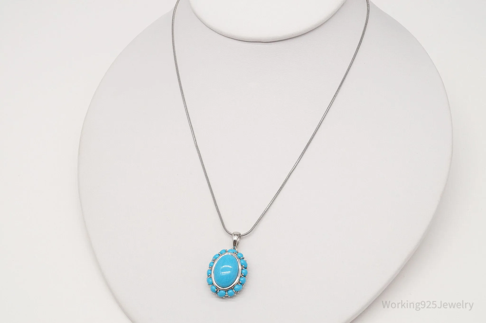 Vintage EA Blue Turquoise Flower Sterling Silver Necklace 20"