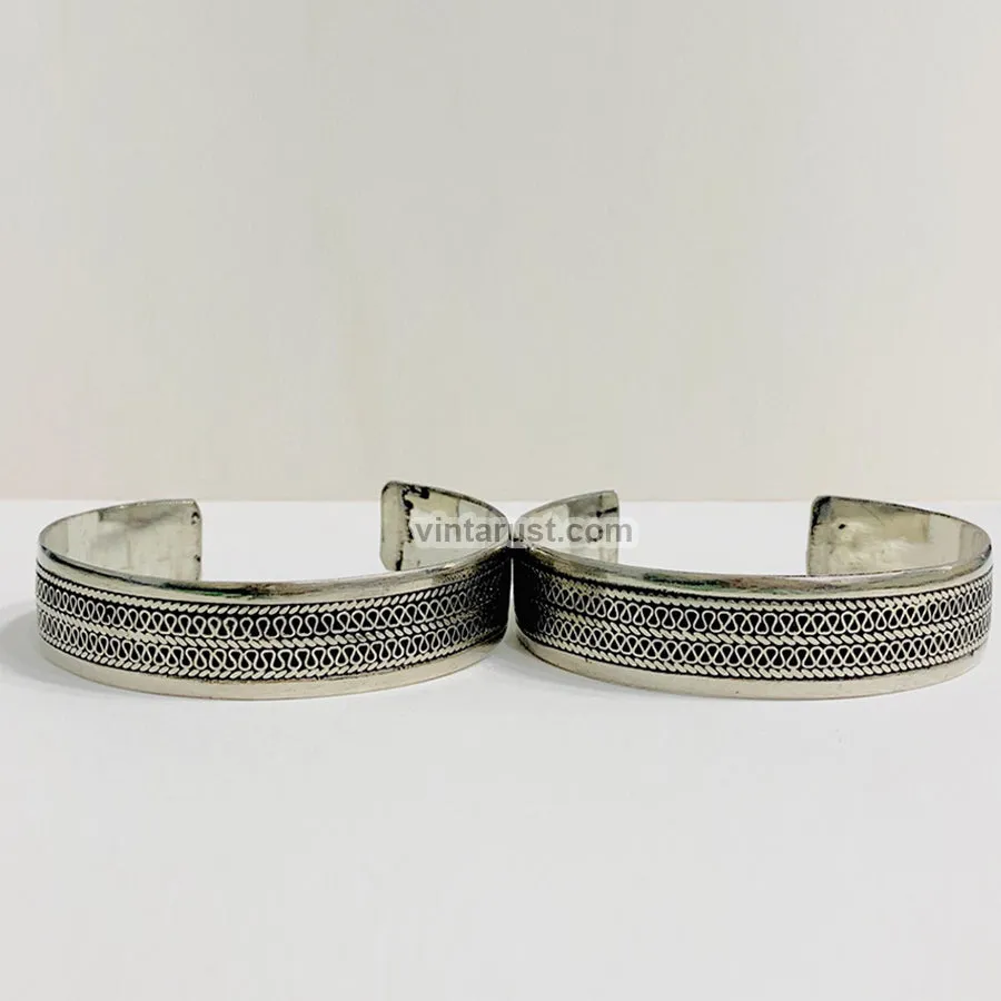 Vintage Handmade Boho Silver Slim Cuff Bracelet