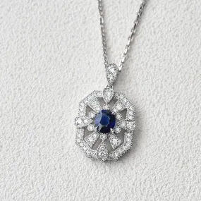 Vintage Inspired Sapphire White Gold Necklace