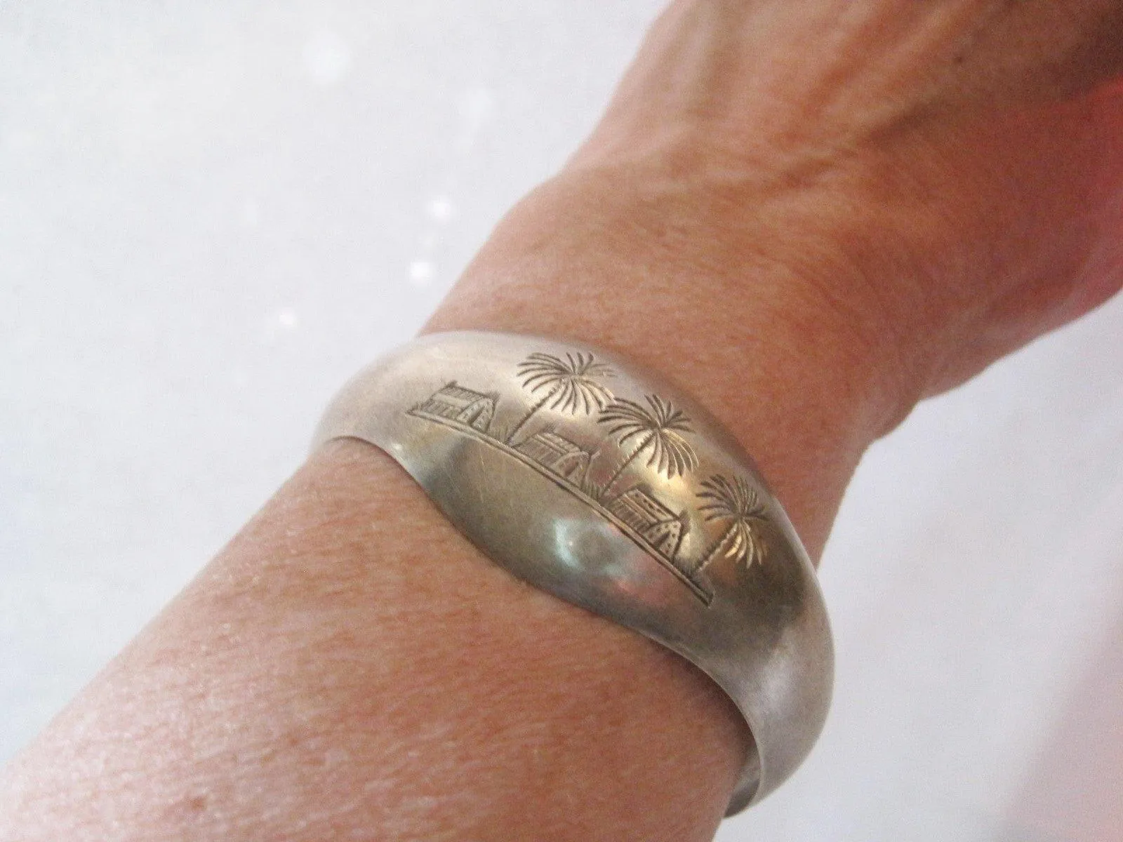 Vintage Marsh Arab Silver Hand Etched Bracelet