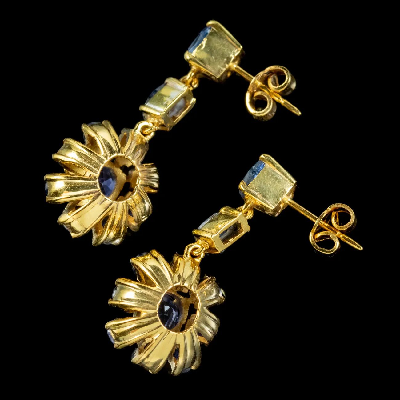 Vintage Sapphire Drop Earrings 4.3ct Of Sapphire