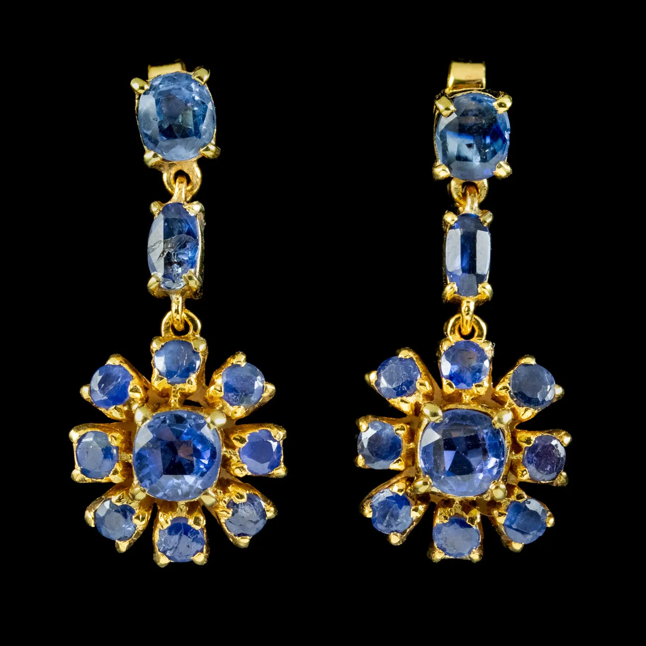 Vintage Sapphire Drop Earrings 4.3ct Of Sapphire