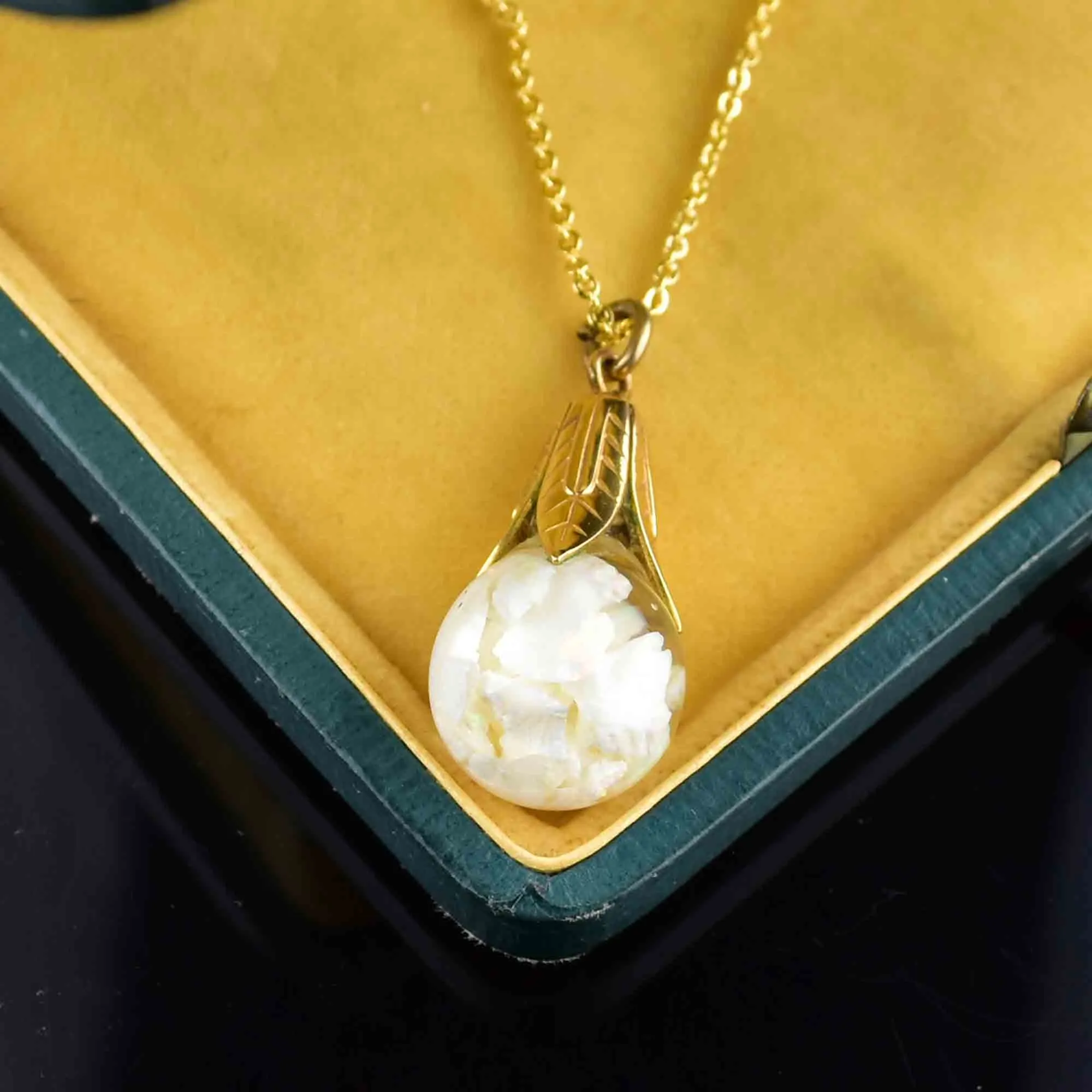 Vintage Silver Gold Vermeil Floating Opal Pendant