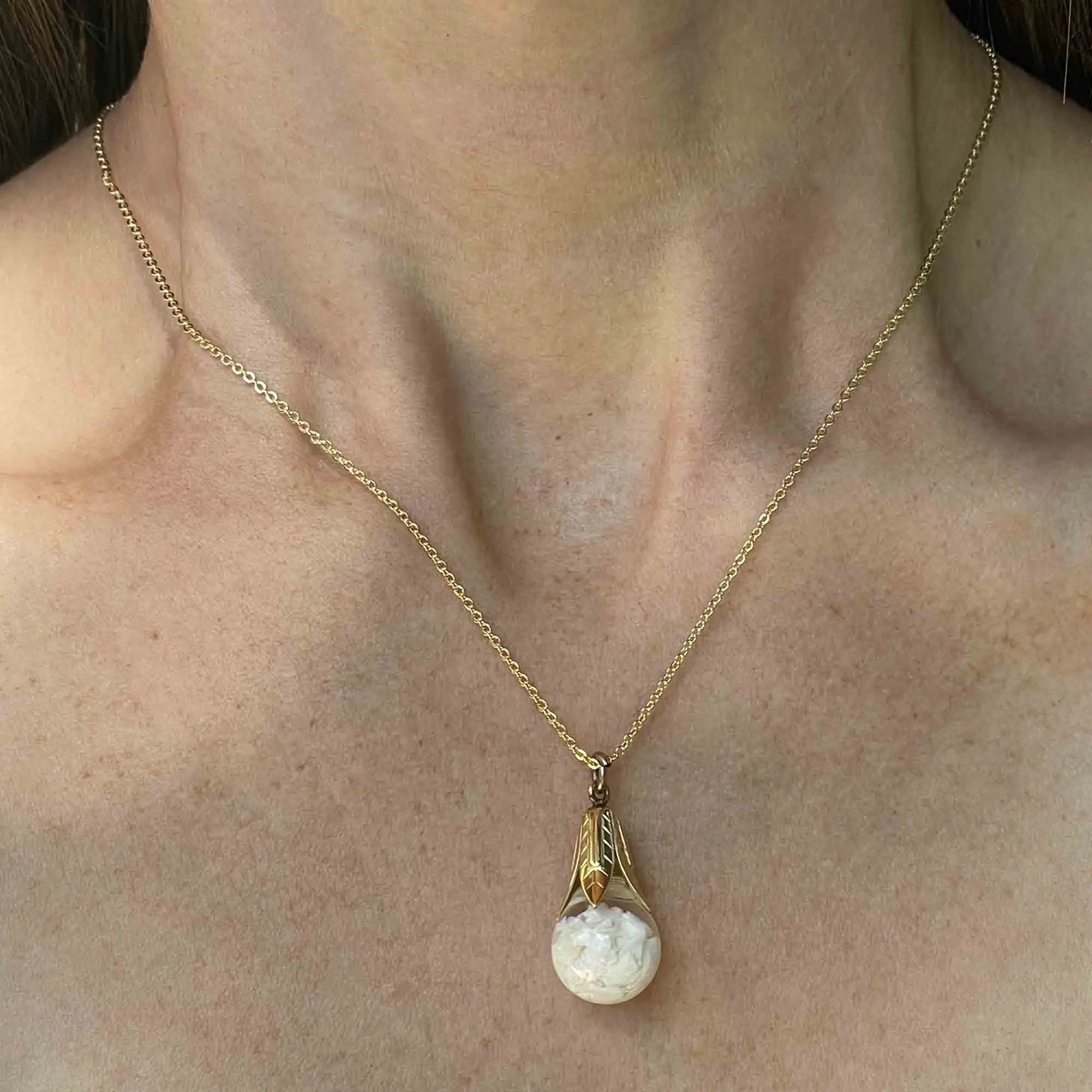 Vintage Silver Gold Vermeil Floating Opal Pendant