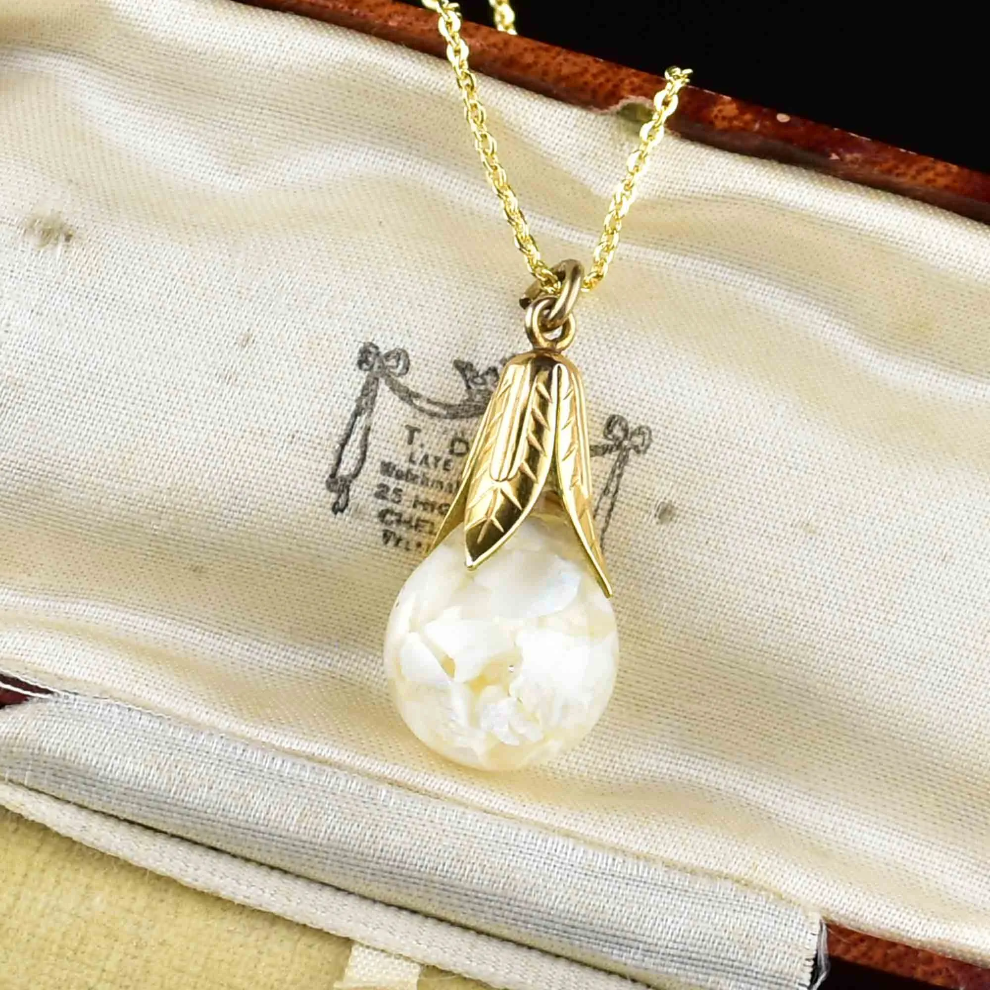 Vintage Silver Gold Vermeil Floating Opal Pendant