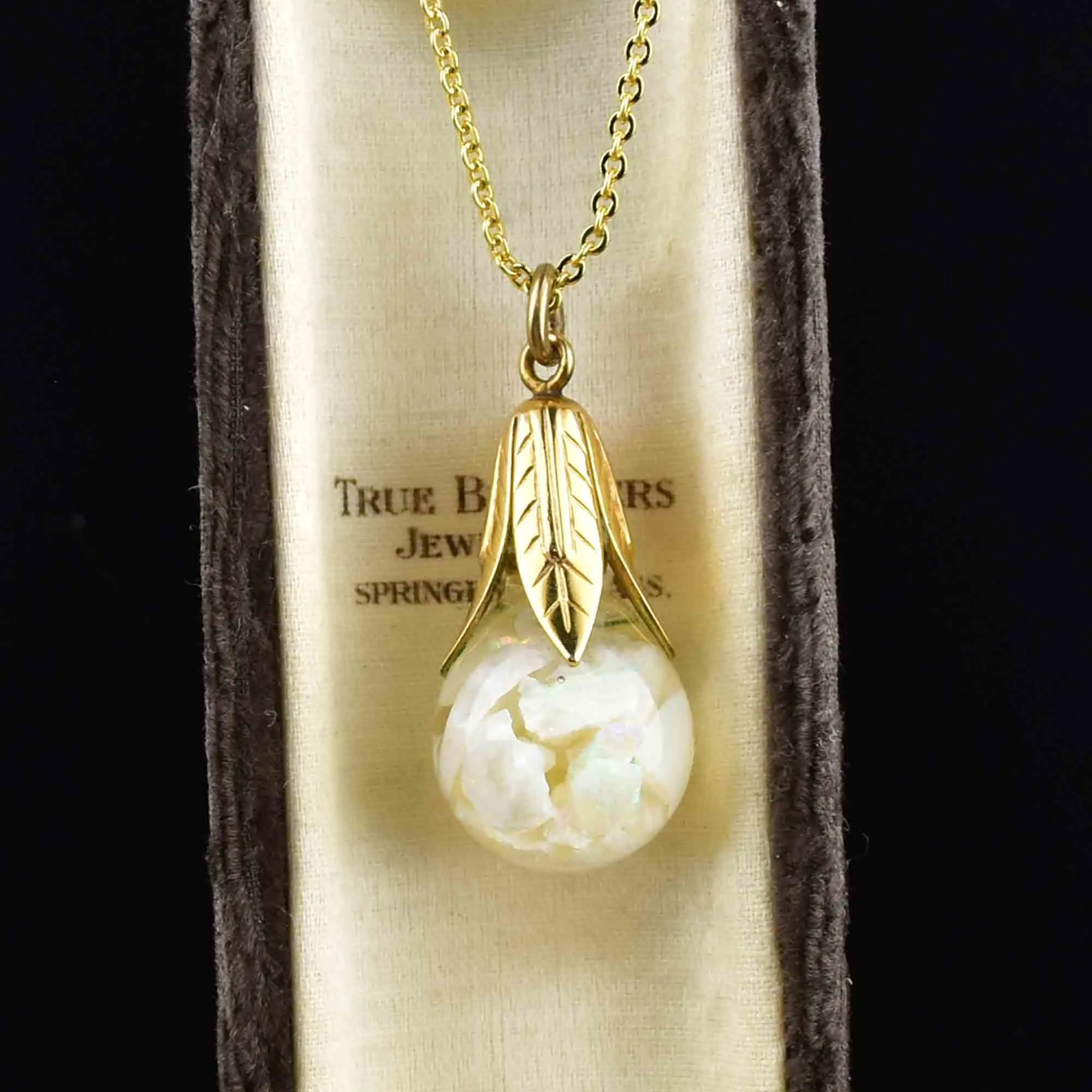 Vintage Silver Gold Vermeil Floating Opal Pendant