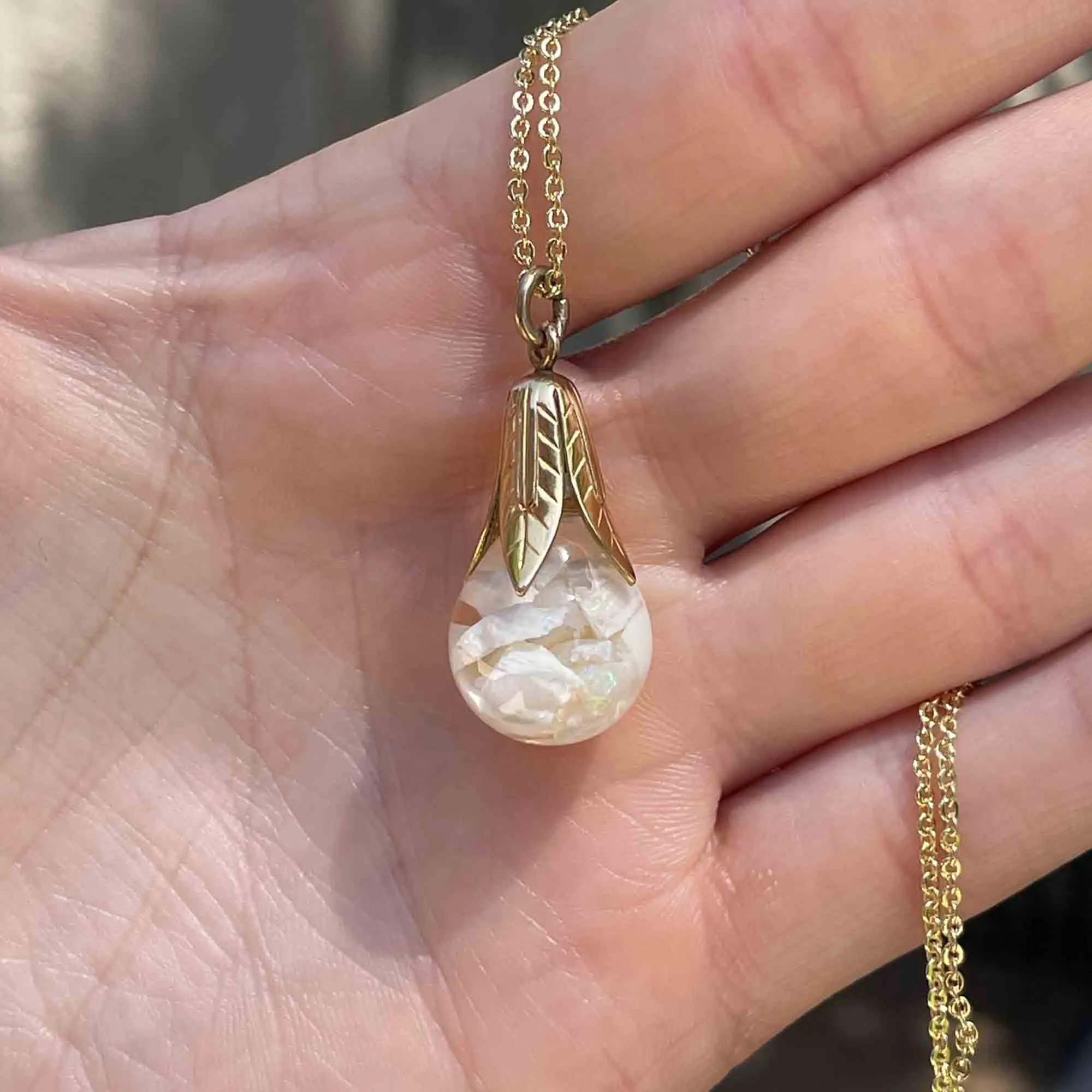 Vintage Silver Gold Vermeil Floating Opal Pendant