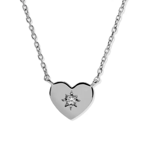 Vintage Star Heart Pendant Necklace - White Sapphire