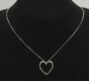 Vintage Sterling Silver and Rhinestone Heart Pendant on Sterling Silver Chain Necklace - 16"