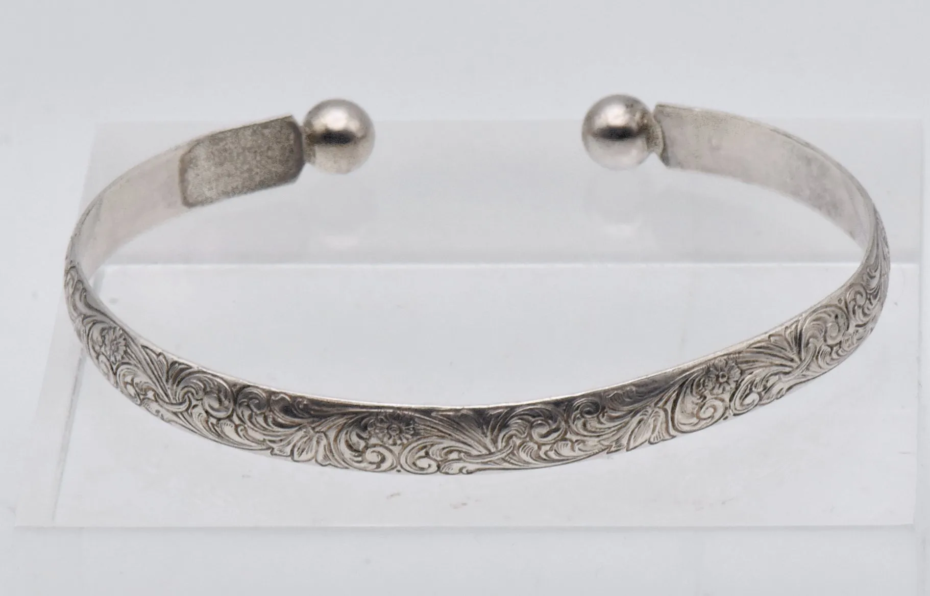 Vintage Sterling Silver Engraved Designs Cuff Bracelet