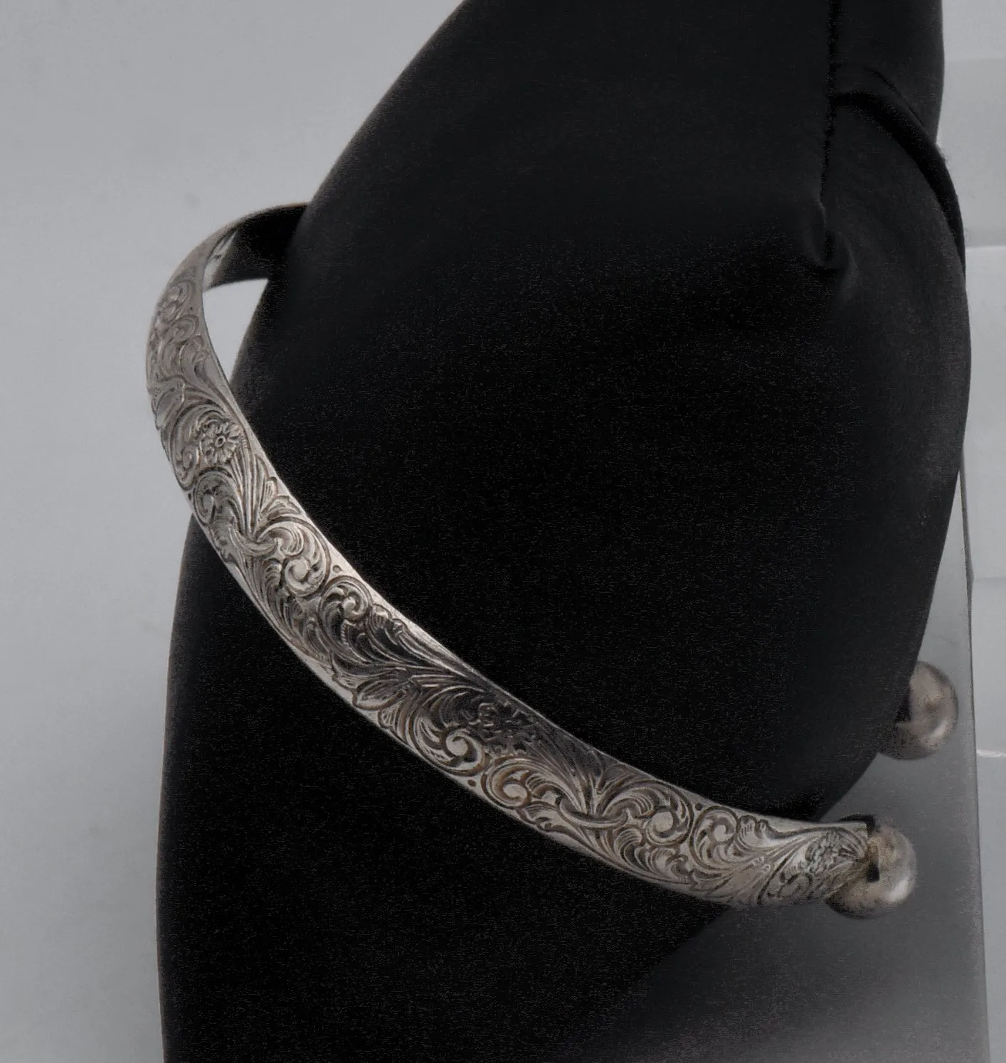 Vintage Sterling Silver Engraved Designs Cuff Bracelet