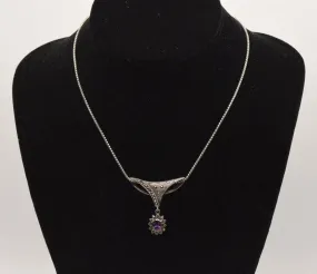 Vintage Sterling Silver Marcasite Pendant on Italian Sterling Necklace - 16"