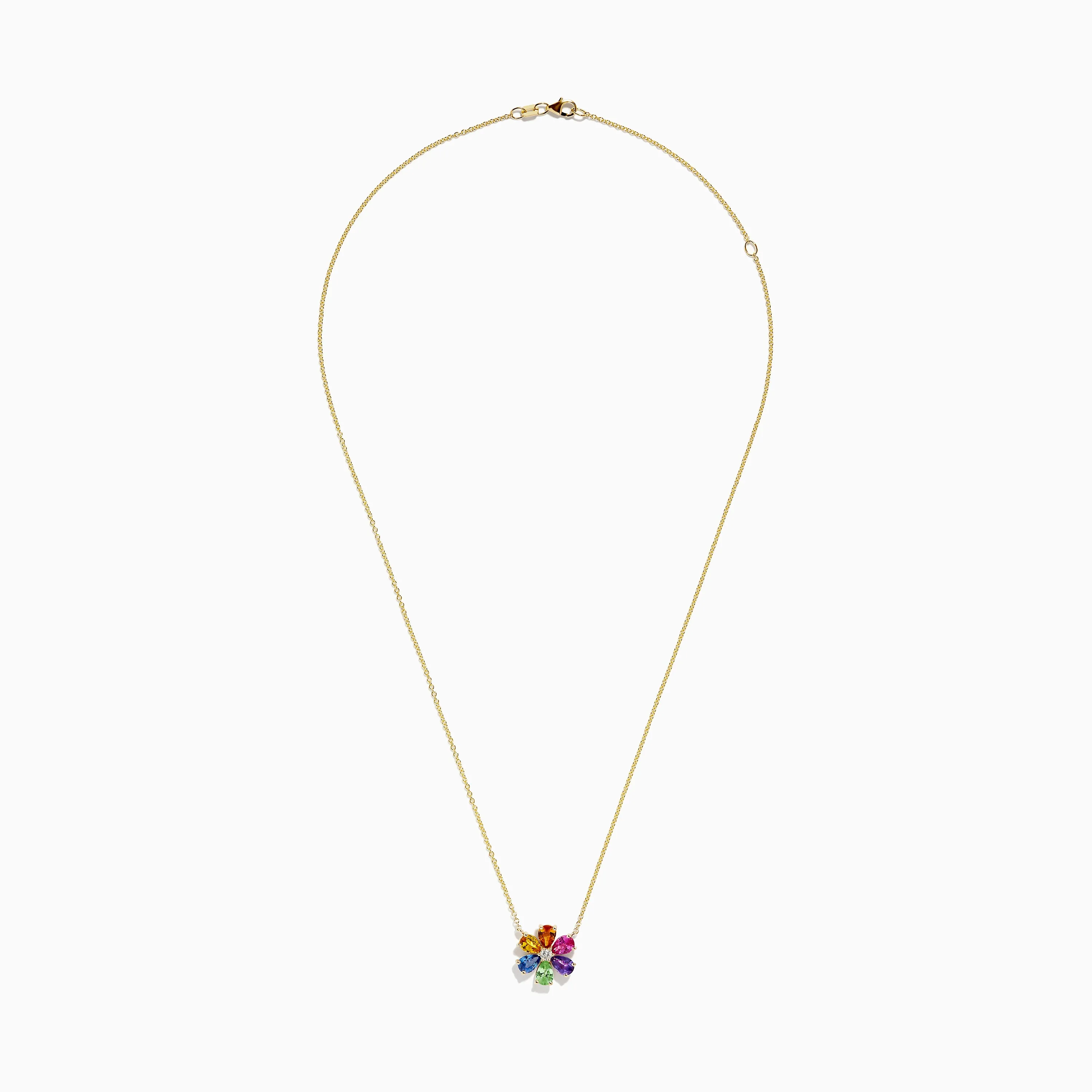 Watercolors 14K Gold Multi Sapphire and Diamond Flower Necklace