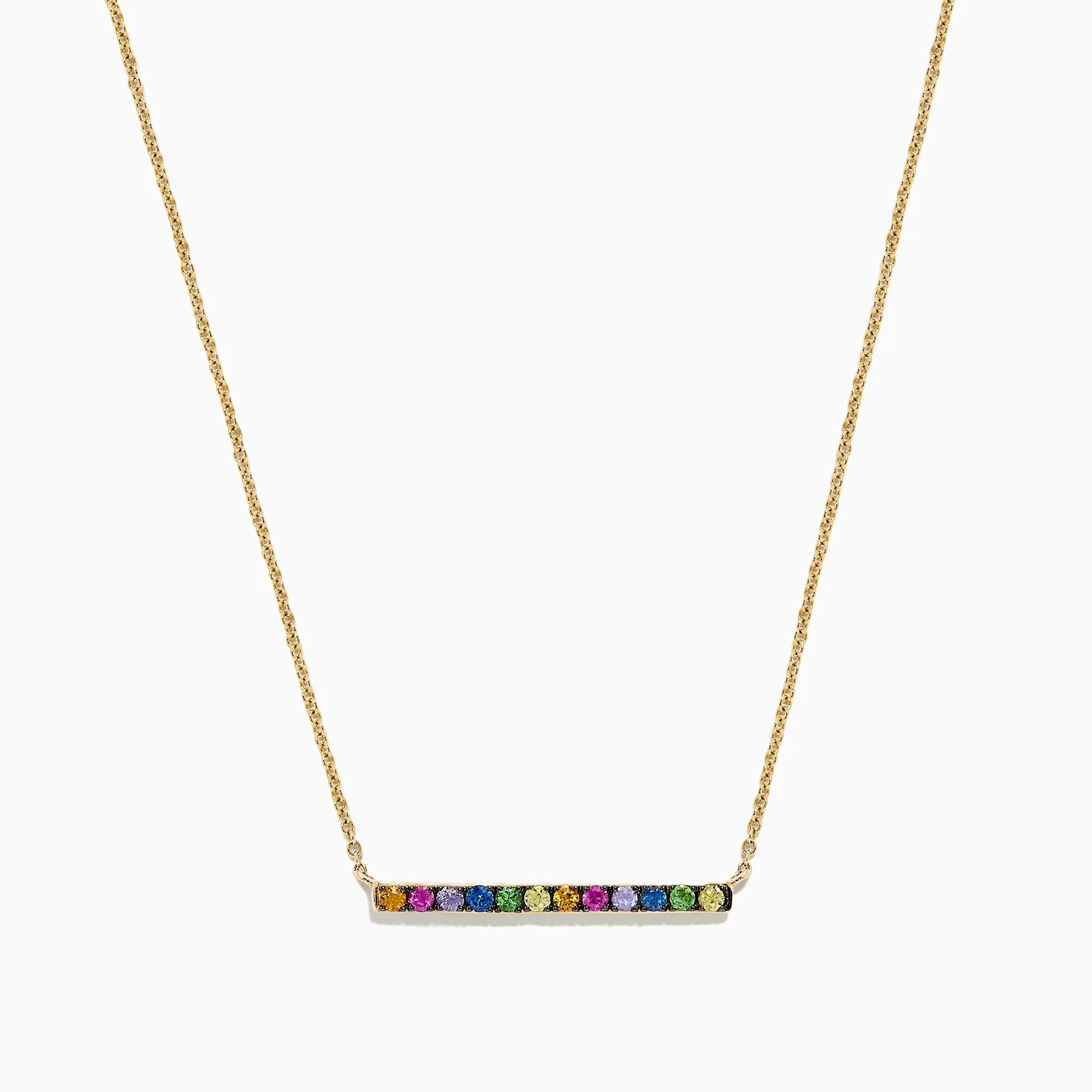 Watercolors 14K Yellow Gold Multi Sapphire Bar Necklace, 0.57 TCW