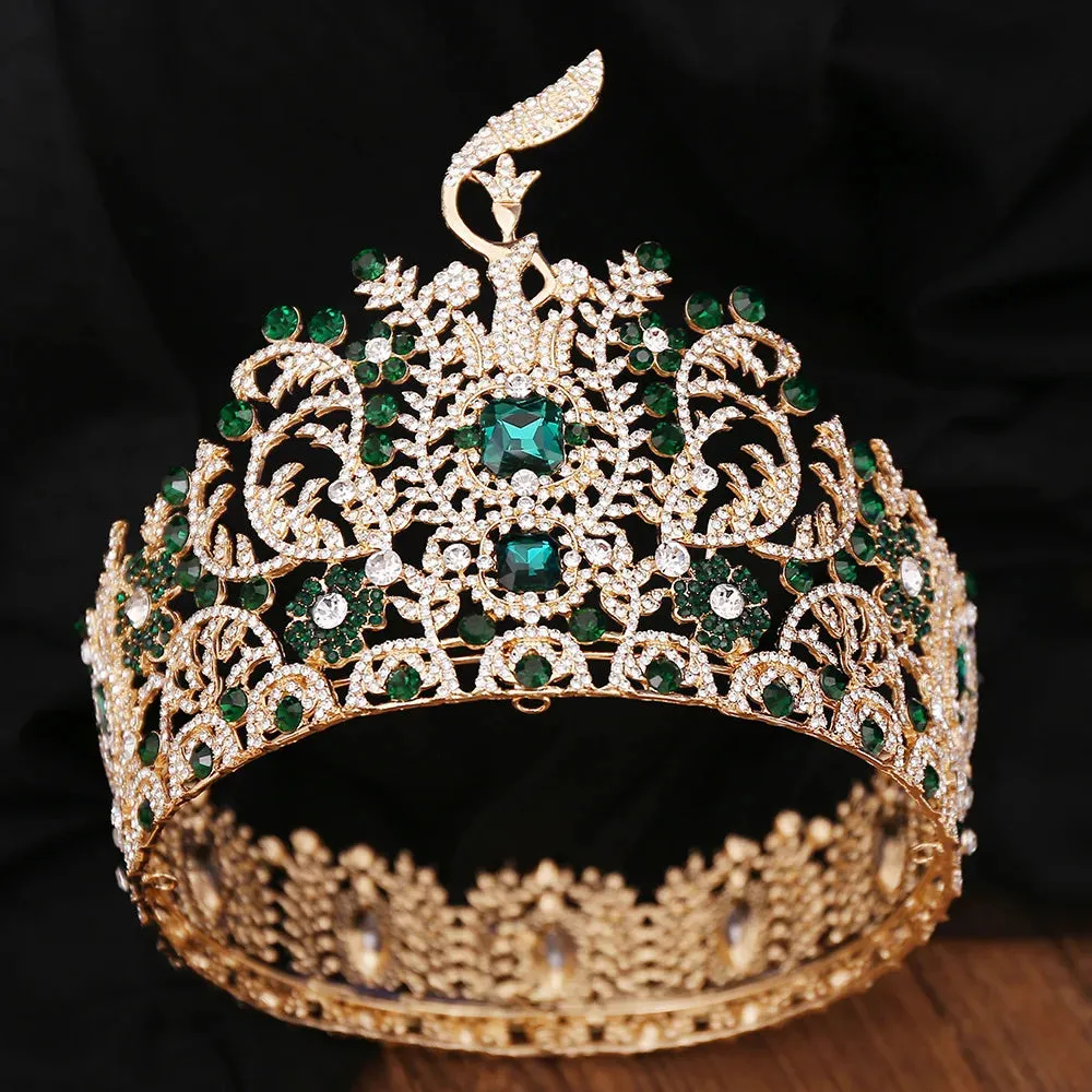 Waving Maiden Full Round Crystal Tiara Crown For Women