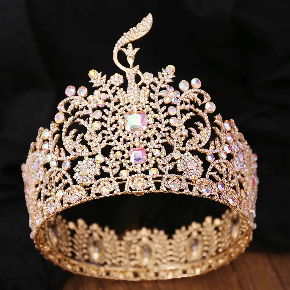 Waving Maiden Full Round Crystal Tiara Crown For Women