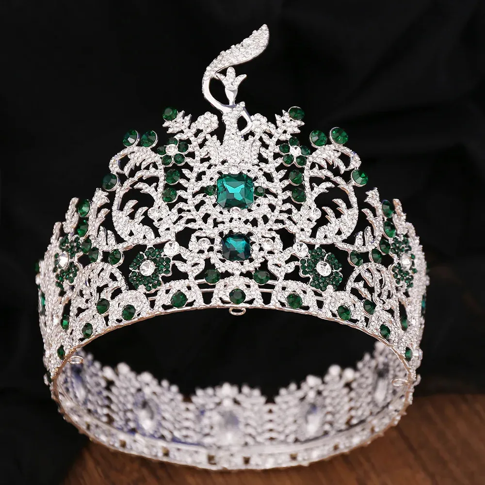 Waving Maiden Full Round Crystal Tiara Crown For Women