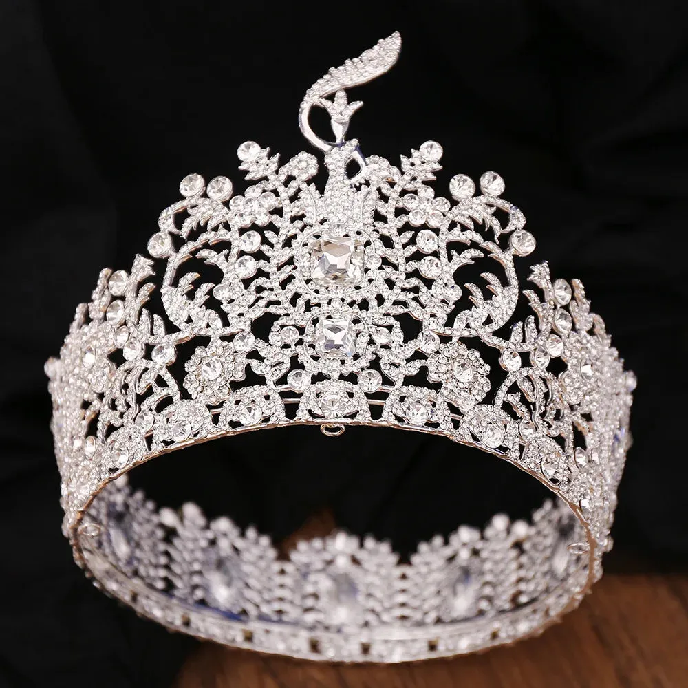 Waving Maiden Full Round Crystal Tiara Crown For Women