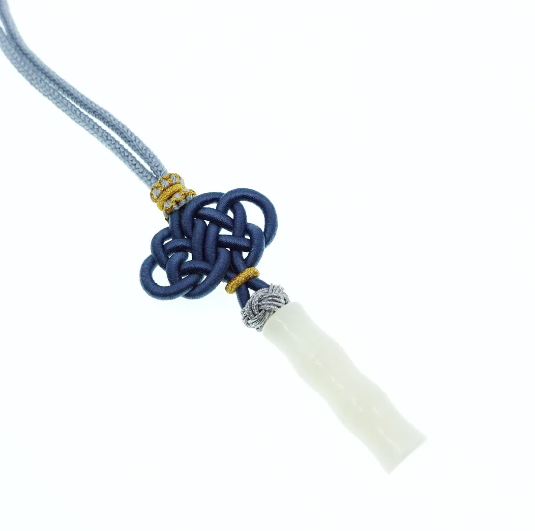 White Jade Bamboo Pendant Necklace with Auspicious Chinese Knot