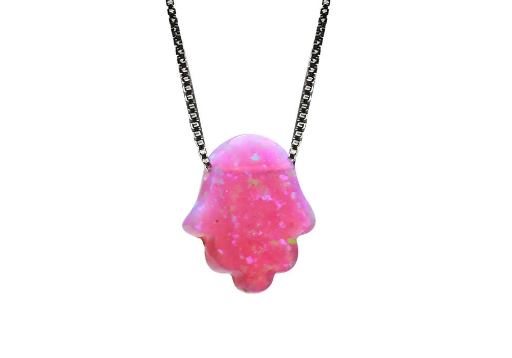 White Opal Mini Hamsa Necklace