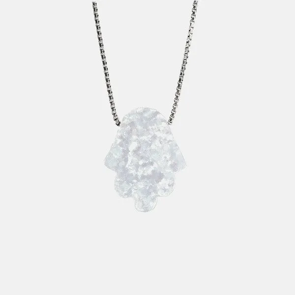 White Opal Mini Hamsa Necklace