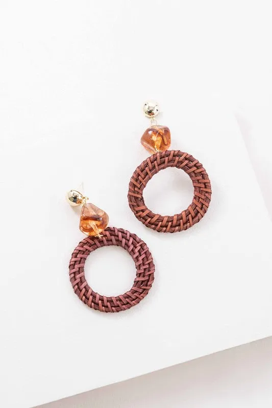 Wicker and Amber Drop Earrings