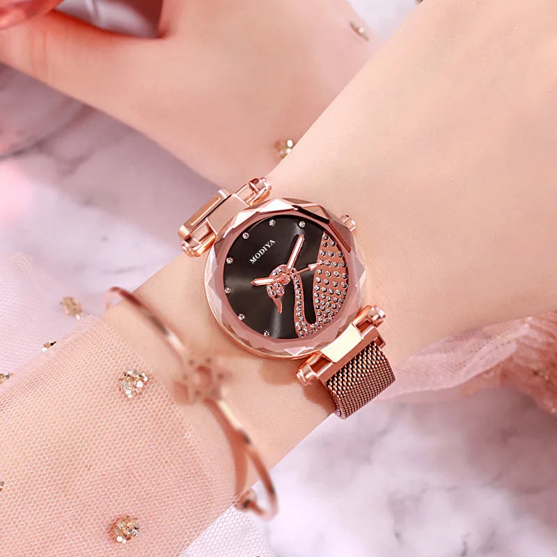 Women Fashion Swan Pattern Quartz Watch Elegant Woman Watch Diamond Luxury Ladies Wristwatch