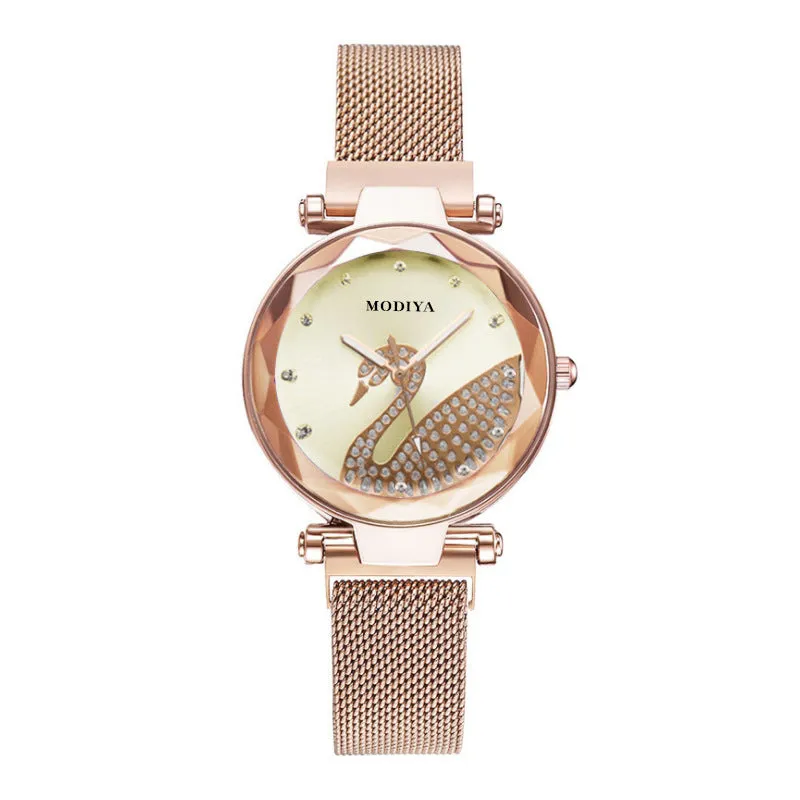 Women Fashion Swan Pattern Quartz Watch Elegant Woman Watch Diamond Luxury Ladies Wristwatch