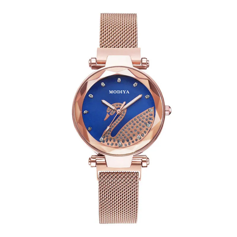 Women Fashion Swan Pattern Quartz Watch Elegant Woman Watch Diamond Luxury Ladies Wristwatch
