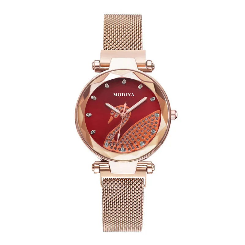 Women Fashion Swan Pattern Quartz Watch Elegant Woman Watch Diamond Luxury Ladies Wristwatch