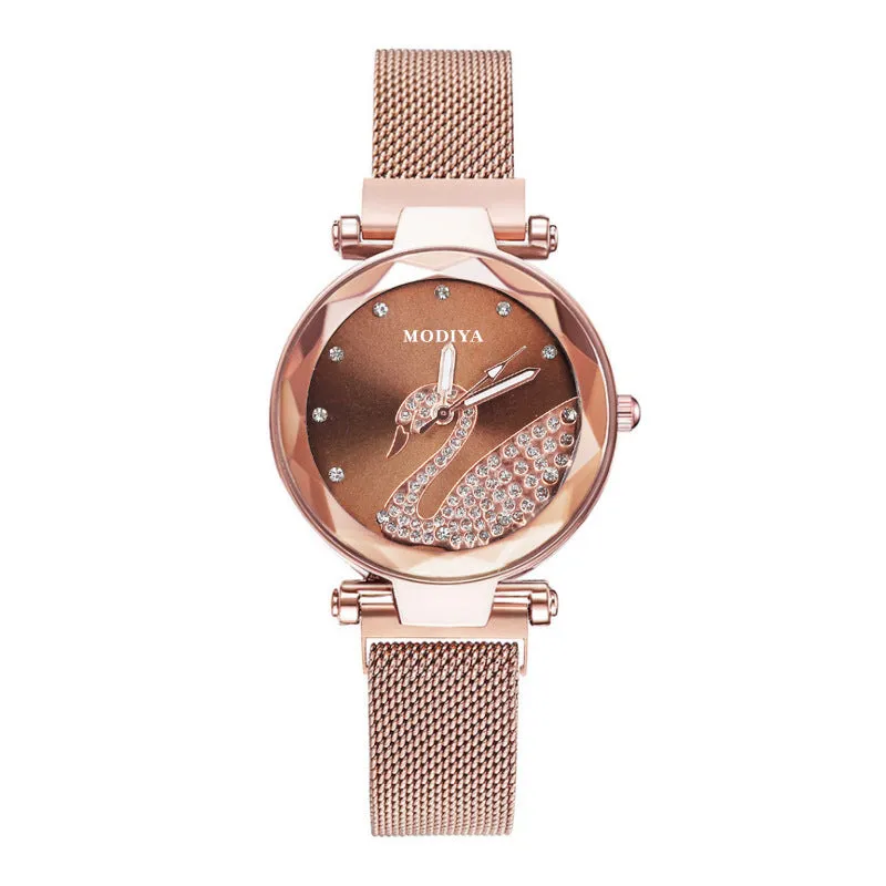 Women Fashion Swan Pattern Quartz Watch Elegant Woman Watch Diamond Luxury Ladies Wristwatch