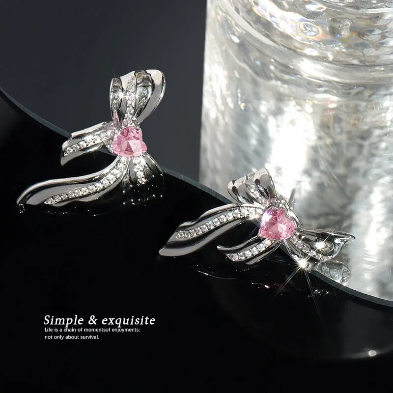 Women's Sweet Pink Metal Pretty Bow Earrings