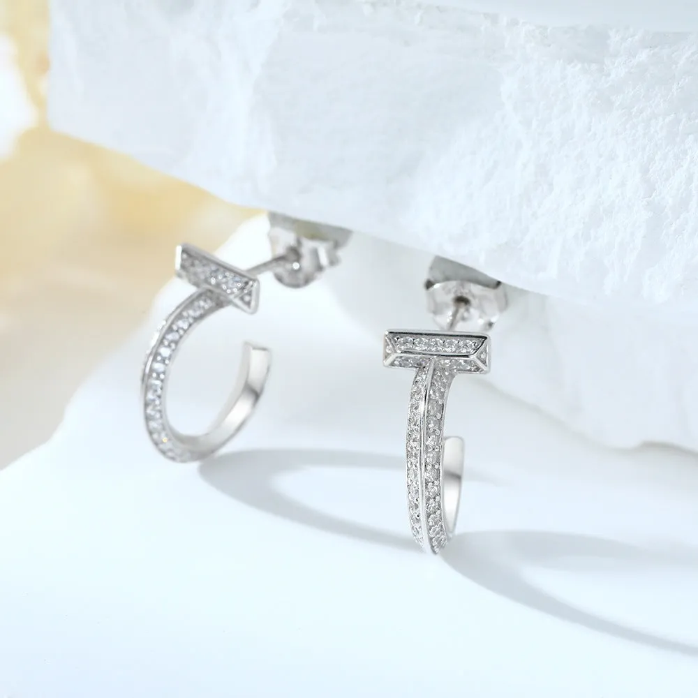 Zircon C-shaped Silver Studs Earrings for Women