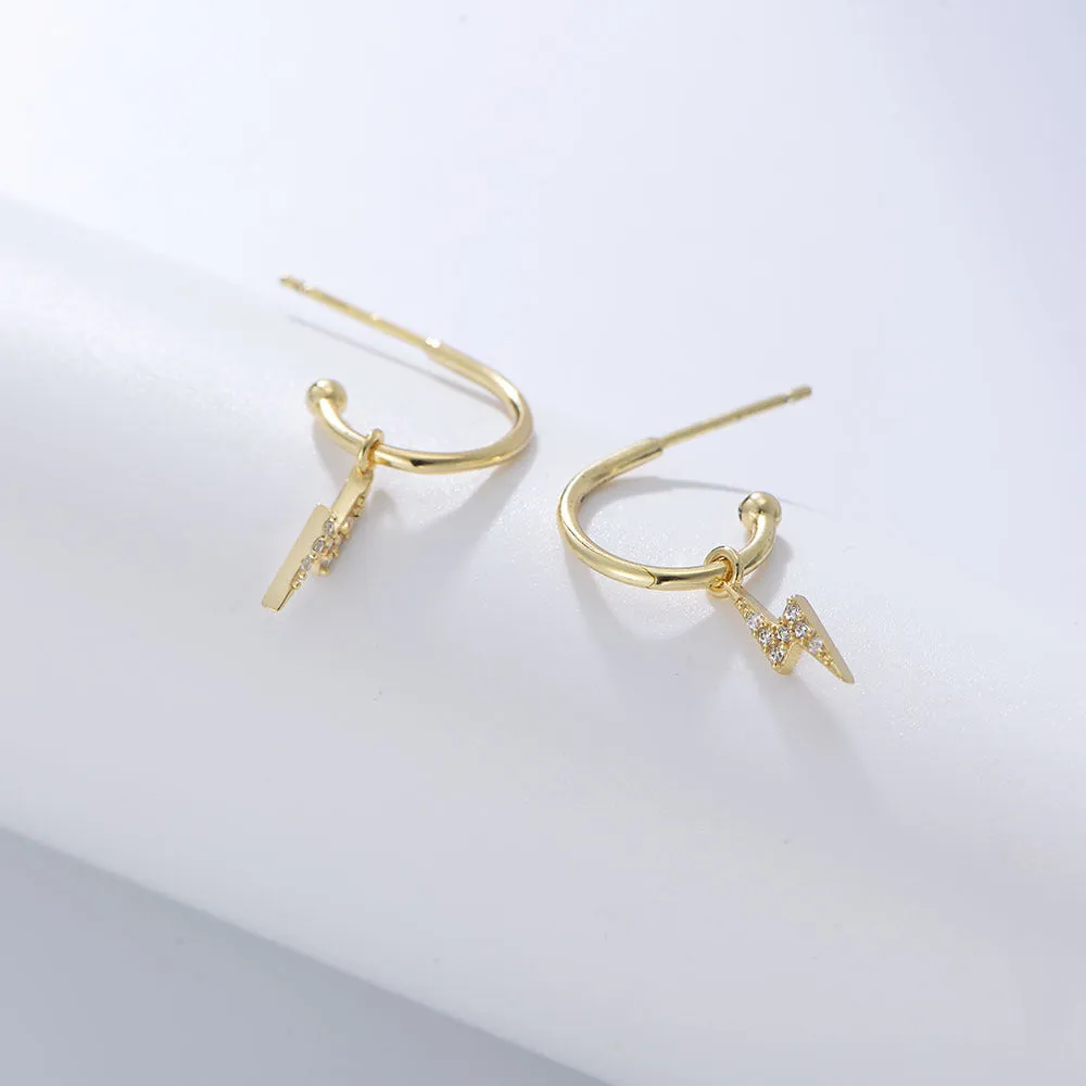 Zircon Lightning C-shaped Silver Studs Earrings for Women