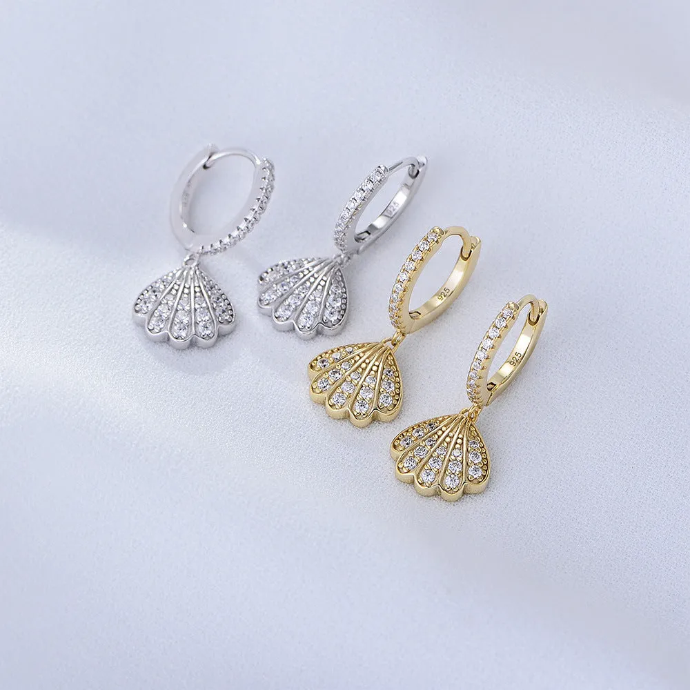 Zircon Shell-shaped Silver Drop Earrings for Women