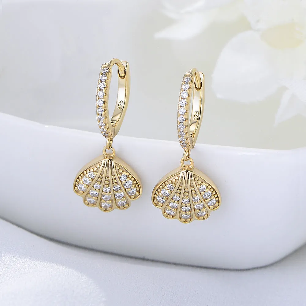Zircon Shell-shaped Silver Drop Earrings for Women