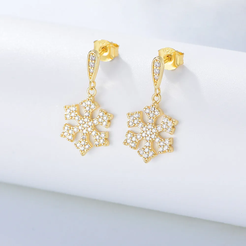 Zircon Snowflake Series Silver Drop Earrings for Women