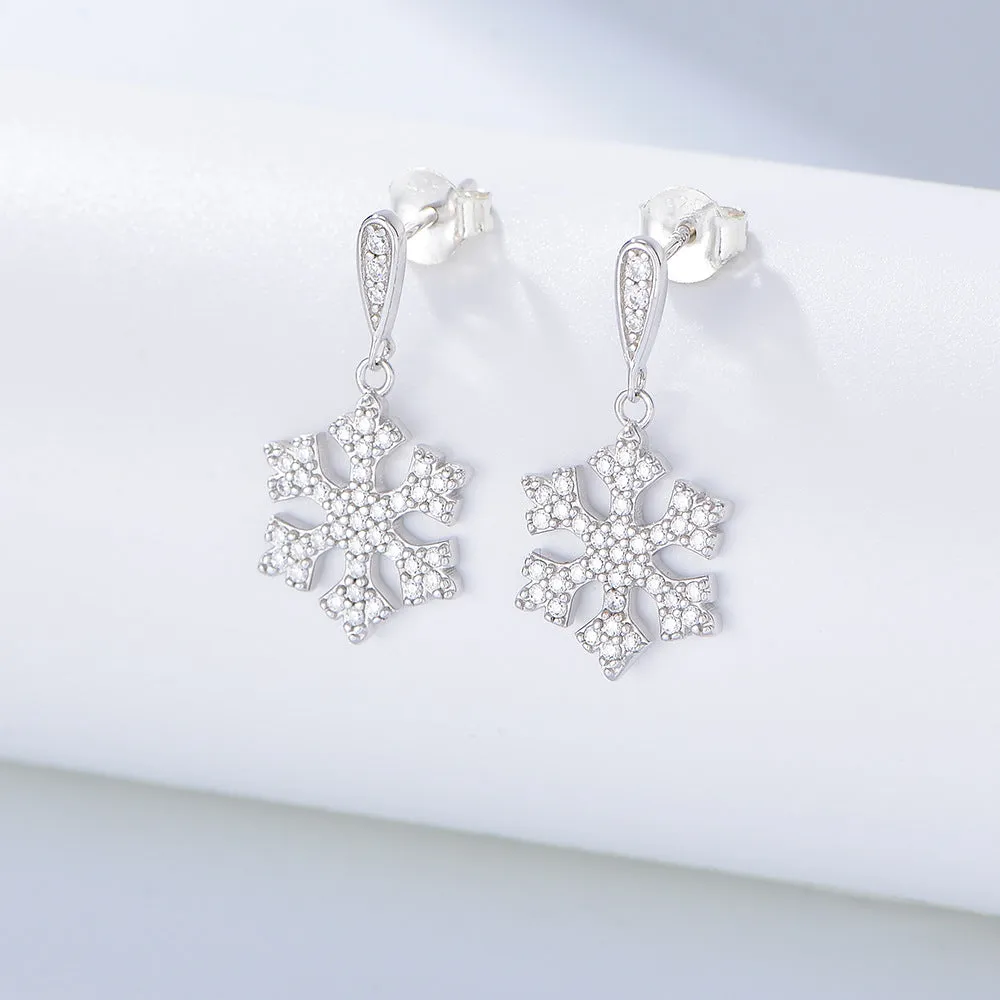 Zircon Snowflake Series Silver Drop Earrings for Women