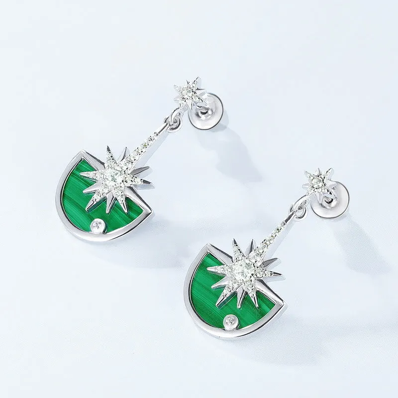 Zircon Stars Semicircle Malachite Pendant Sterling Silver Drop Earrings