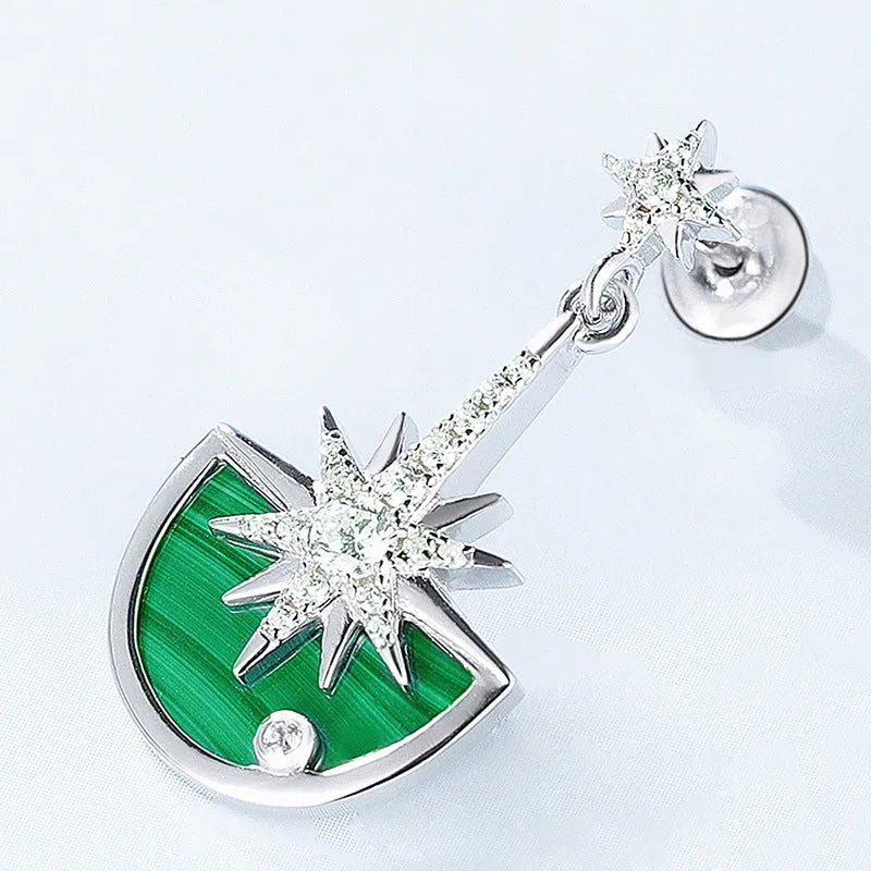 Zircon Stars Semicircle Malachite Pendant Sterling Silver Drop Earrings